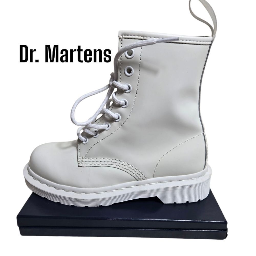 Dr. Martens All White Leather Combat Boots NWT